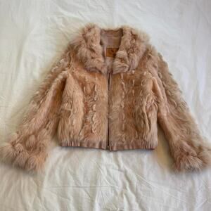 Pink real rabbit fur zip up jacket